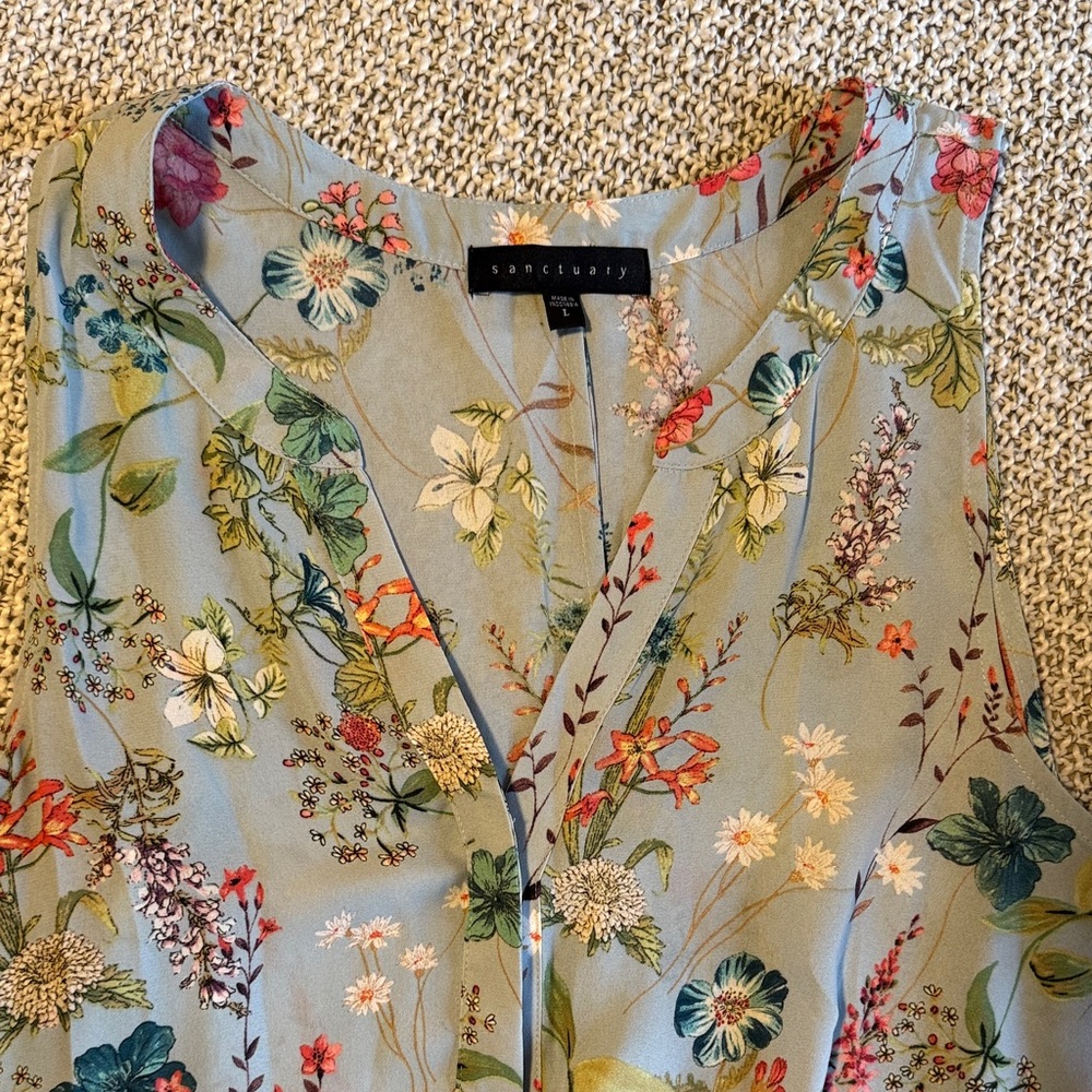 Sanctuary Women's Floral V-Neck Blouse - Light Blue and Red